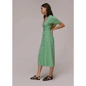 Whistles Dress Midi Ink Leopard Print Green Button Front Punk Cottagecore Grunge